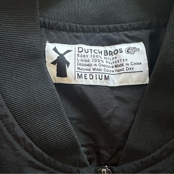 Dutch Bros XS+SMALL Black Bomber Jacket Windmill Stripe Lightweight - Picture 8 of 10